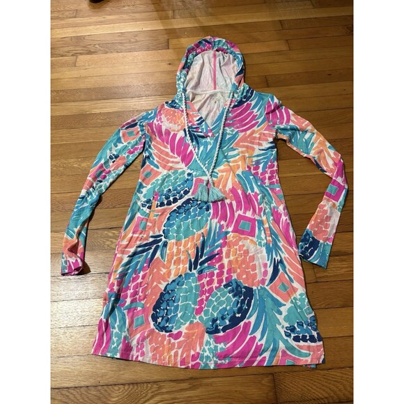 Lilly Pulitzer XXS Rylie UPF 50+ Goombay Smashed Pineapple Hooded Cover Up Dress - Picture 2 of 7